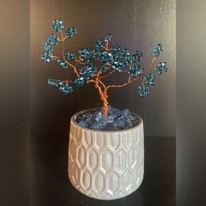 Blue Gemstone Tree in White Pot